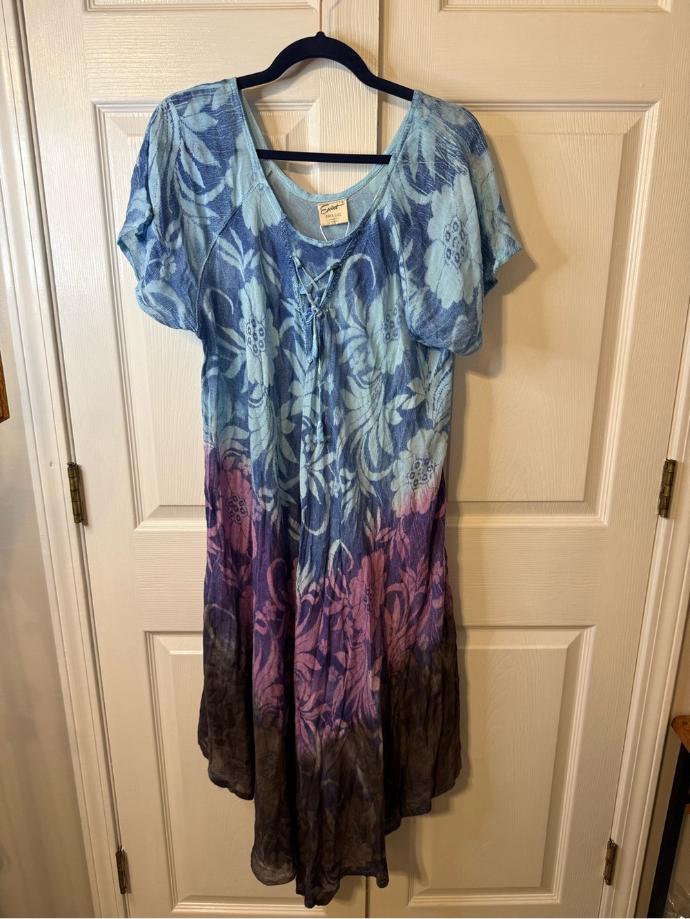 Exist Light Blue and Navy Lace-Up Floral Top